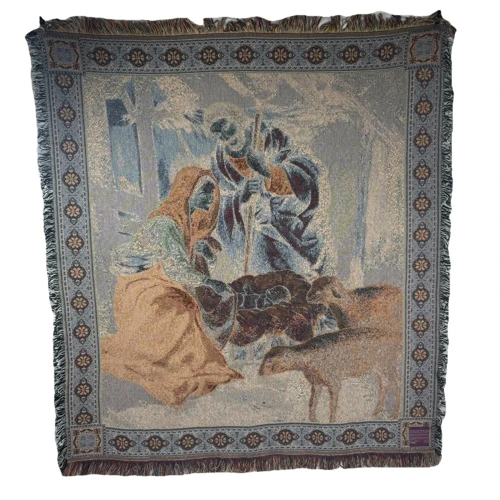 VTG American Weavers Woven Throw Blanket Wall‎ Hanging Tapestry Christian Jesus